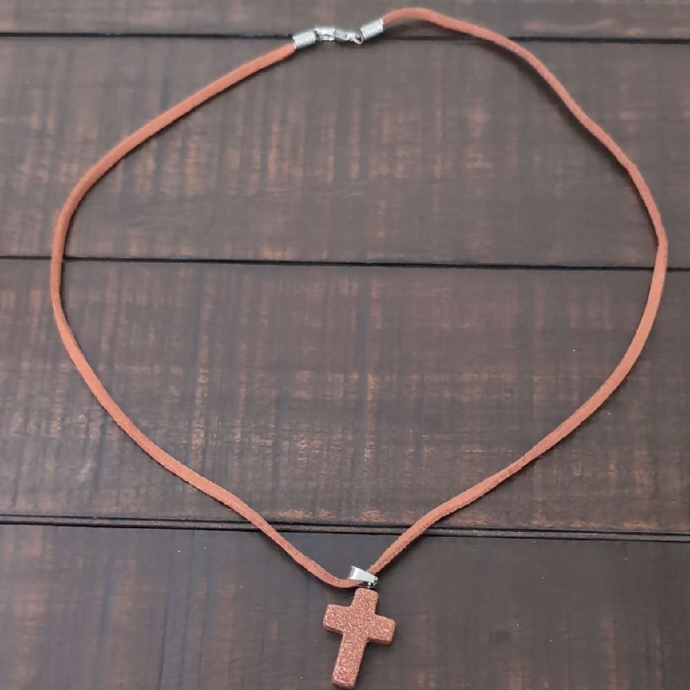 Gold Sandstone Cross Pendant Necklace